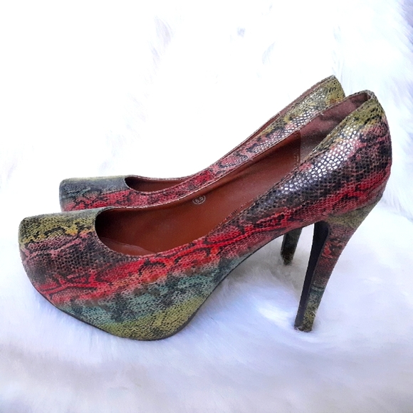 Miss Me Multicolored Snakeskin Platform Heels 8.5 - Picture 3 of 7